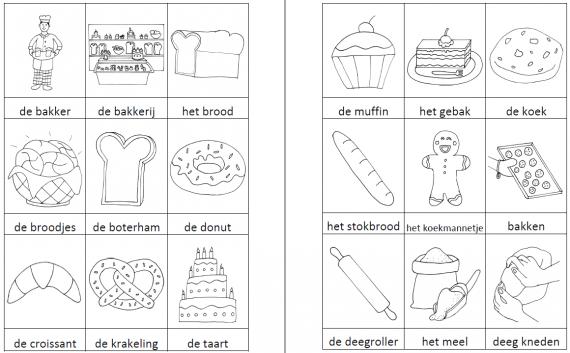 Woordkaartjes bakker zwart-wit