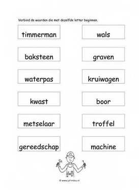 Werkblad bouwvakker - Dezelfde beginletter