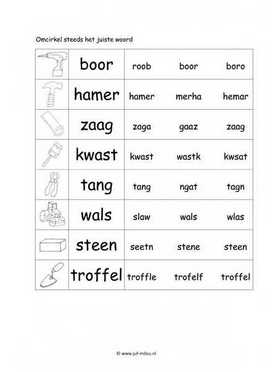 Werkblad bouwvakker - Woordherkenning 2 makkelijk