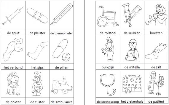 Woordkaartjes dokter zwart-wit