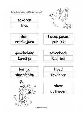 Werkblad goochelaar - Langste woord