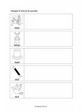 Werkblad goochelaar - Woorden stempelen