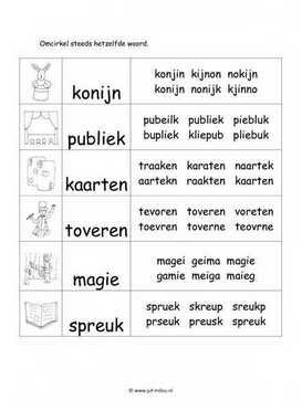 Werkblad goochelaar - Woordherkenning 2 moeilijk