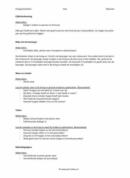 Kringactiviteiten ~ kok ~ rekenen