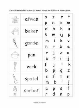 Werkblad kok - Begin en eindletter