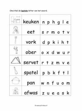 Werkblad kok - Eindletter moeilijk