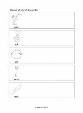 Werkblad kok - Woorden stempelen 1