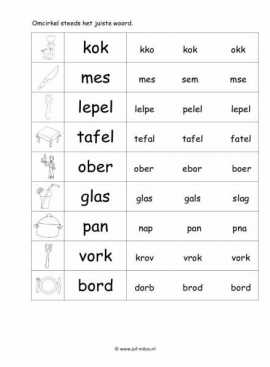 Werkblad kok - Woordherkenning 2 makkelijk
