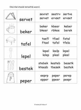 Werkblad kok - Woordherkenning 2 moeilijk