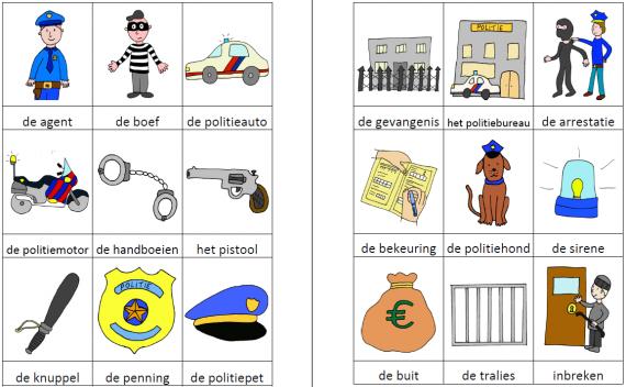 Woordkaartjes politie kleur