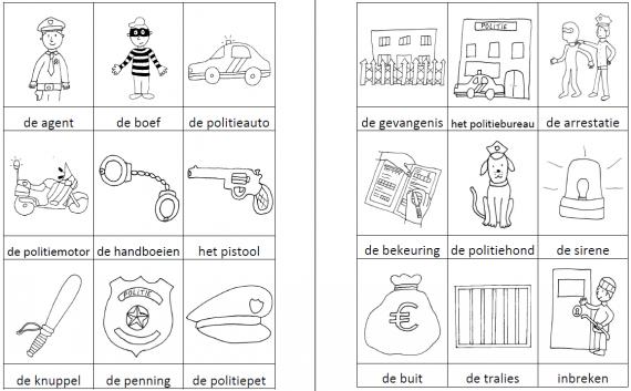 Woordkaartjes politie zwart-wit