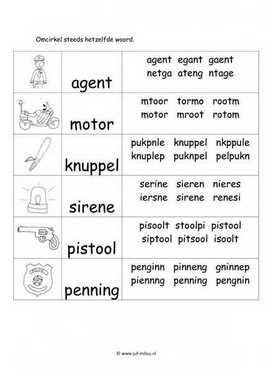 Werkblad politie - Woordherkenning 2 moeilijk