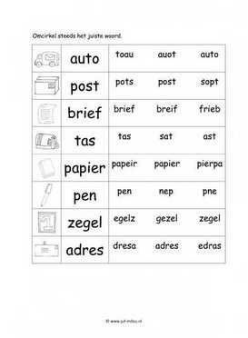 Werkblad postbode - Woordherkenning 2 makkelijk