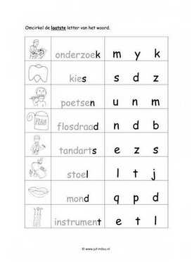 Werkblad tandarts - Eindletter makkelijk