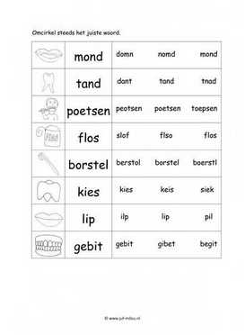 Werkblad tandarts - Woordherkenning 2 makkelijk