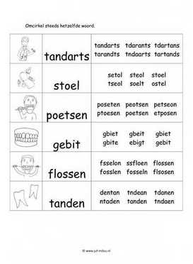 Werkblad tandarts - Woordherkenning 2 moeilijk