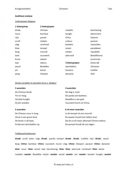 Kringactiviteiten ~ chinezen ~ taal
