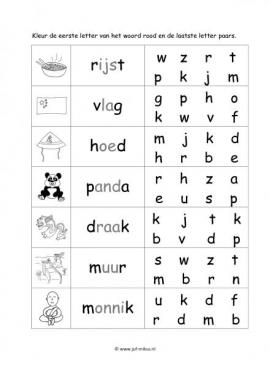 Werkblad chinezen - Begin en eindletter