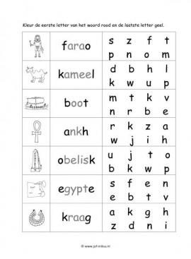 Werkblad egyptenaren - Begin en eindletter