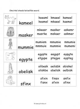 Werkblad egyptenaren - Woordherkenning 2 moeilijk