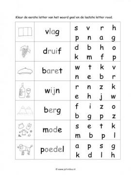 Werkblad fransen - Begin en eindletter