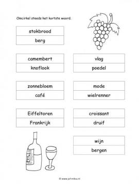 Werkblad fransen - Kortste woord