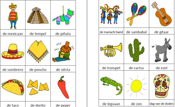 Woordkaartjes mexicanen kleur