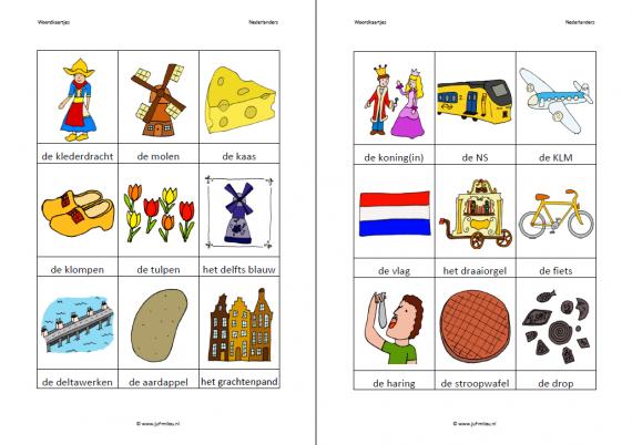 Woordkaartjes nederlanders kleur