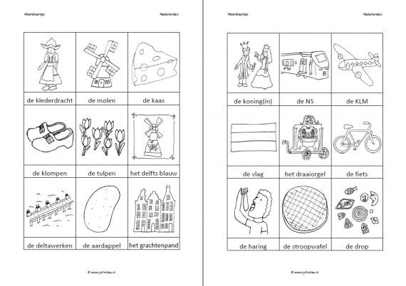 Woordkaartjes nederlanders zwart-wit