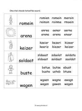 Werkblad romeinen - Woordherkenning 2 moeilijk