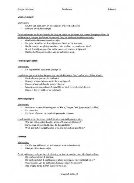 Kringactiviteiten ~ bosdieren ~ rekenen