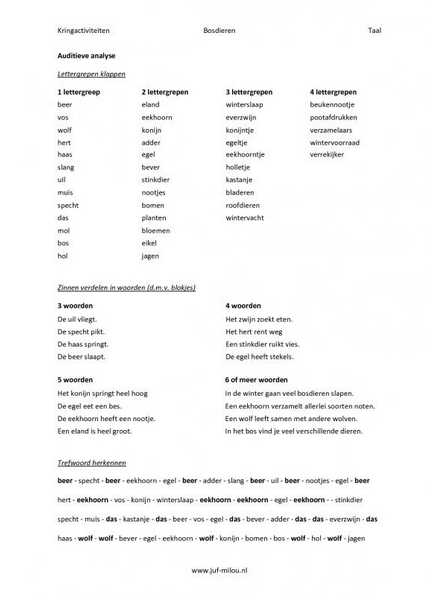 Kringactiviteiten ~ bosdieren ~ taal