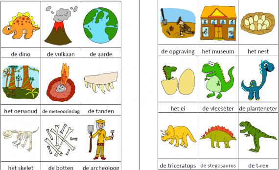 Woordkaartjes dinos kleur