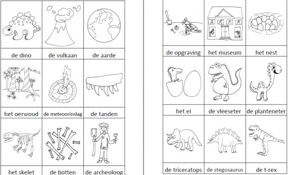 Woordkaartjes dinos zwart-wit