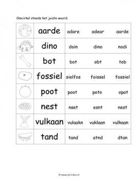Werkblad dinos - Woordherkenning 2 makkelijk