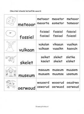 Werkblad dinos - Woordherkenning 2 moeilijk