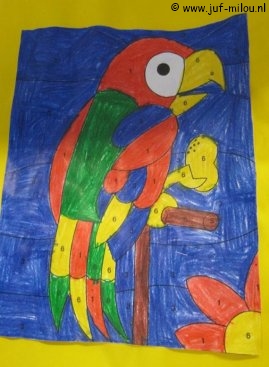 Knutselen Kleuren op cijfer papegaai