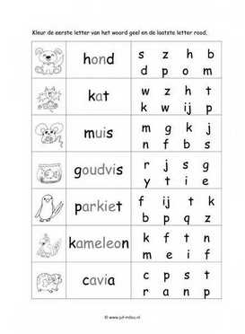 Werkblad huisdieren - Begin en eindletter