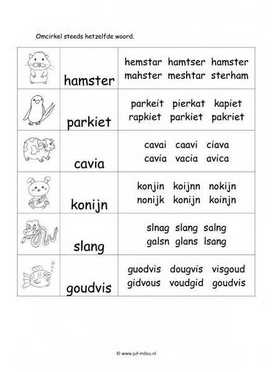 Werkblad huisdieren - Woordherkenning 2 moeilijk