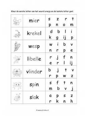 Werkblad kriebelbeestjes - Begin en eindletter