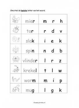 Werkblad kriebelbeestjes - Eindletter makkelijk