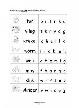 Werkblad kriebelbeestjes - Eindletter moeilijk