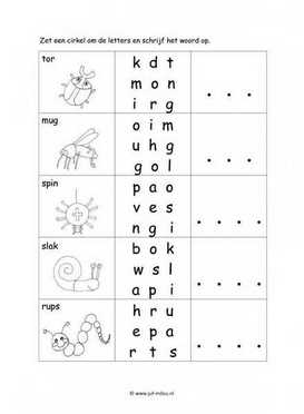 Werkblad kriebelbeestjes - Letter en woordherkenning