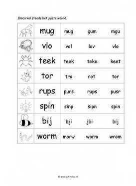 Werkblad kriebelbeestjes - Woordherkenning 2 makkelijk