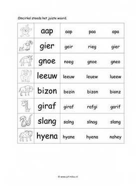 Werkblad savannedieren - Woordherkenning 2 makkelijk