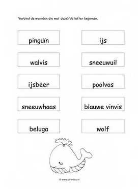 Werkblad sneeuwdieren - Dezelfde beginletter