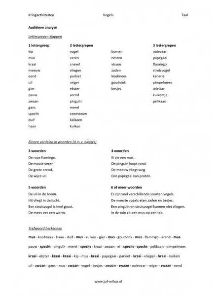 Kringactiviteiten ~ vogels ~ taal