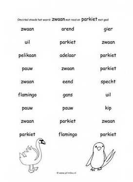 Werkblad vogels - Woordherkenning 1
