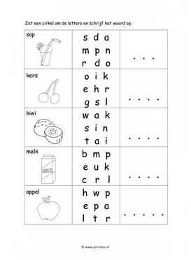 Werkblad eten en drinken - Letter en woordherkenning