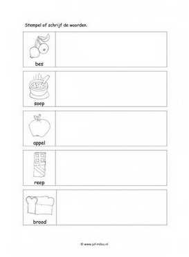 Werkblad eten en drinken - Woorden stempelen
